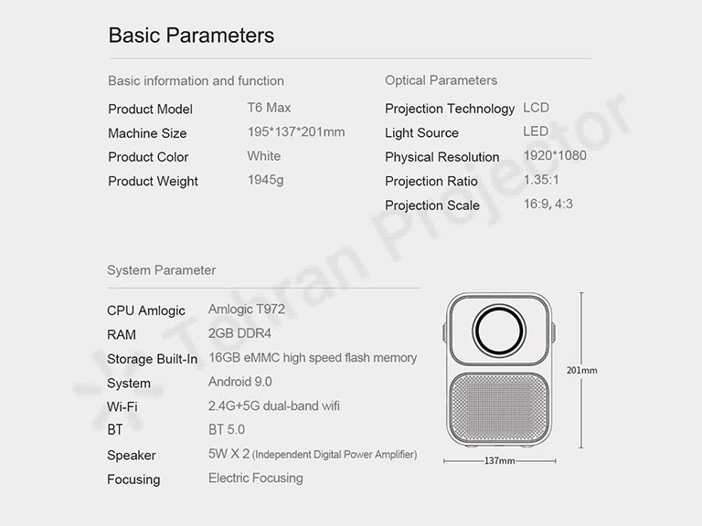 اندازه سبک و جمعوجور پروژکتور اندرویدی Wanbo T6 MAX برای حمل و نقل آسان